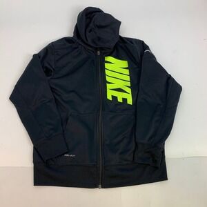 Kids‎ Nike Dri-FIT Full Zip Hooded Jacket Black Neon Green Athletic